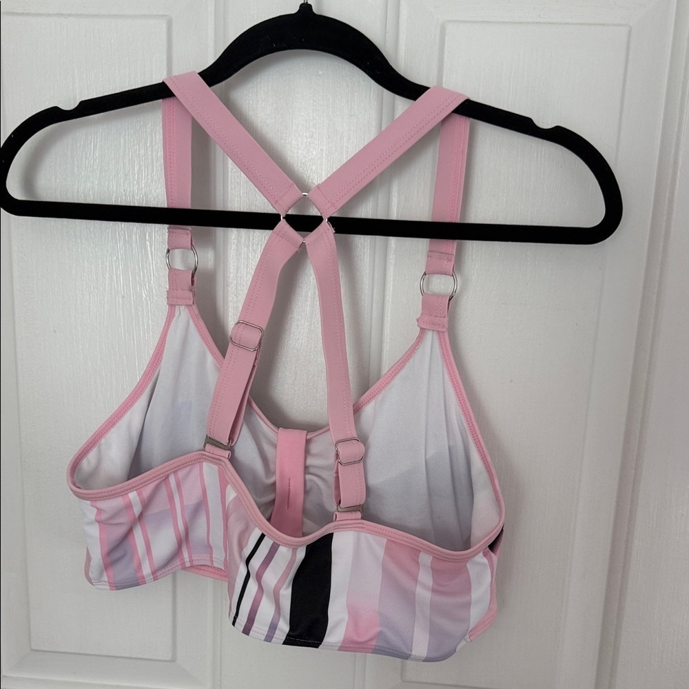 Pink Striped Women's Bikini Top, Adjustable Straps & Removable Light Padding - Picture 2 of 6